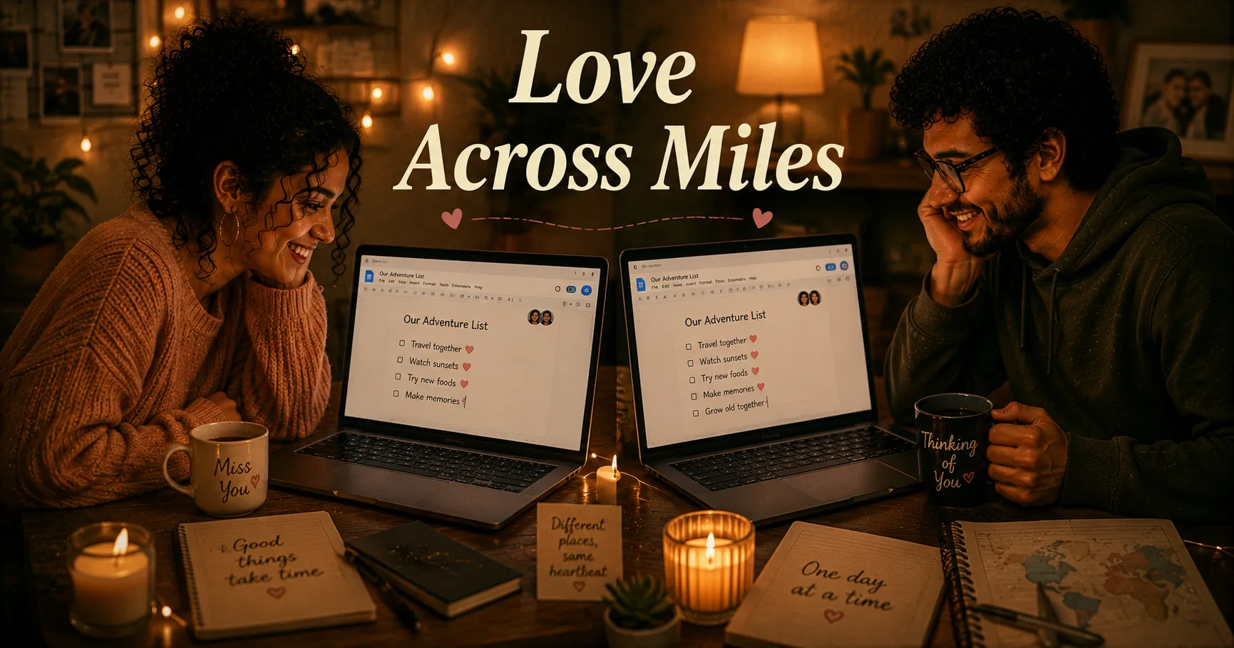 two laptops side by side showing a shared document being written together remotely